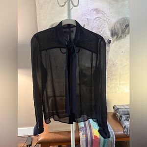 Elegant Black Silk Sheer Blouse by Rachel Zoe